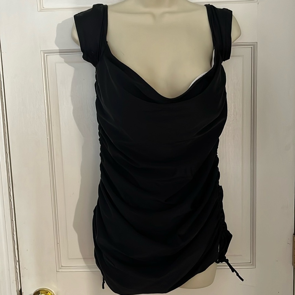 Tankini Black size XXL 2 piece off shoulder & full bottoms fits 14-16